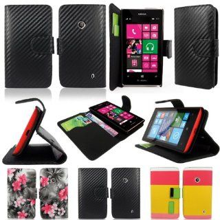 Cellularvilla (Tm) Case for Nokia Lumia 521 Black Pink Flower PU Leather Wallet Card Flip Open Case Cover Pouch. (Only Fit Nokia Lumia 521): Cell Phones & Accessories