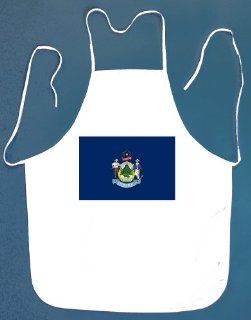 Maine Flag BBQ Barbeque Apron with 2 Pockets   White: Home Improvement