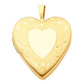 14K Yellow Gold Engraved Heart Locket Pendant (0.8" Inches or 20mm): Locket Necklaces: Jewelry