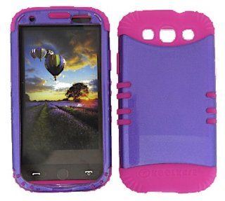 3 IN 1 HYBRID SILICONE COVER FOR SAMSUNG GALAXY S III S3 AT&T, SPRINT, T MOBILE, VERIZON, METRO PCS, BOOST, CRICKET, US CELLULAR, VIRGIN MOBILE HARD CASE SOFT HOT PINK RUBBER SKIN CRYSTAL PURPLE MA S010 DP I747 KOOL KASE ROCKER CELL PHONE ACCESSORY EXC