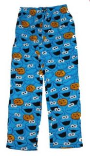 Sesame Street Cookie Monster Face and Cookies Allover Design on Blue PJ Pants Pajama Pant (Sleepwear Loungewear) (L  Large): Clothing
