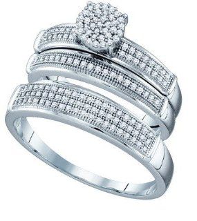 His and Her Wedding Ring set 0.40CTW DIAMOND MICRO PAVE TRIO SET 10KT White Gold: Jewelry
