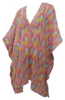 La Leela Sheer Chiffon Allover Desgn Rich Hand Embroidred Neck Swim Cover up at  Womens Clothing store