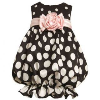 Size 4T BNJ 5370B BLACK WHITE PINK ROSETTE SHANTUNG DOT BUBBLE Special Occasion Flower Girl Party Dress,B25370 Bonnie Jean TODDLERS: Clothing