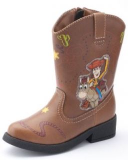 Disney Toy Story Light Up Cowboy Boots with Sheriff Woody and Bullseye (Toddler Size 5): Brown Faux Leather Western Costume Shoes: Shoes