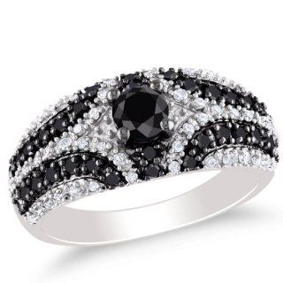 Sterling Silver White and Black Accent Diamond Ring (1.08 Cttw, G H Color, I3 Clarity): Jewelry