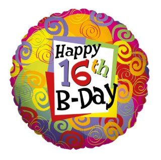 Happy 16th Birthday Colorful Swirls 18" Mylar Balloon: Toys & Games