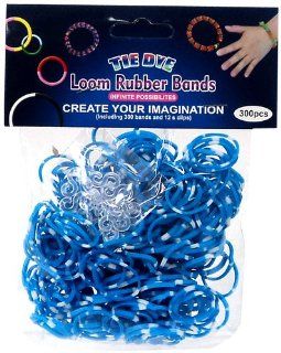 Tie Dye Loom Bands 300 LIGHT BLUE & WHITE Tie Dye Rubber Bands with 'S' Clips: Toys & Games