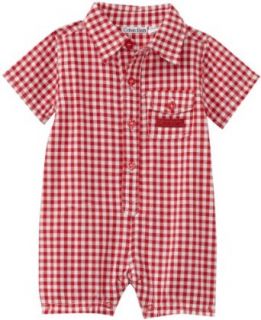 Calvin Klein Baby Boys Newborn Woven Check Collar Romper, Red, 0 3 Months : Infant And Toddler Rompers : Clothing