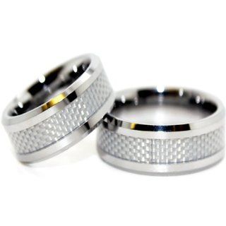 Blue Chip Unlimited   Matching 8mm Tungsten White Carbon Fiber Rings His & Hers Ring Set Wedding Bands Engagement Rings (Available in Whole & Half Sizes 5 16) Jewelry