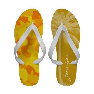 Amber Yellow Camo; Camouflage; Palm Flip Flops