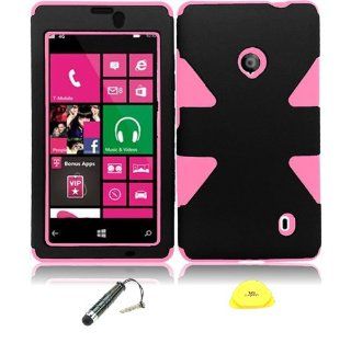 For Nokia Lumia 521   Wydan Dynamic Hybrid Impact Tuff Hard Soft Case Cover Black on Light Pink w/ Wydan Stylus Pen, Prying Tool: Cell Phones & Accessories