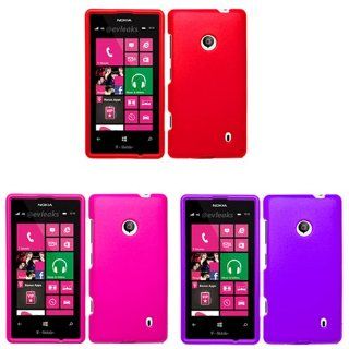 iFase Brand Nokia Lumia 521 Combo Rubber Red Protective Case Faceplate Cover + Rubber Hot Pink Protective Case Faceplate Cover + Rubber Purple Protective Case Faceplate Cover for Nokia Lumia 521: Cell Phones & Accessories