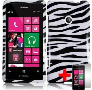 Nokia Lumia 521 (T Mobile) 2 Piece Snap on Glossy Image Case Cover, Black/White Zebra Pattern + LCD Clear Screen Saver Protector: Cell Phones & Accessories