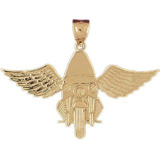 14K Yellow Gold Motorcycle Officer With Wings Pendant: Jewelry