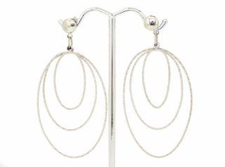 14K White Gold Oval Hoop Earrings With Post: Jewelry