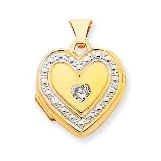 14k Yellow Gold Rhodium CZ Accent 15mm Heart Locket. Gold Wt  0.75g.: Locket Necklaces: Jewelry