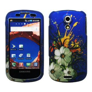Navy Blue White Hawaiian Flower Orange Green Vine Design Rubberized Snap on Hard Cover Protector Faceplate Cell Phone Case for Sprint Samsung Epic 4G Galaxy S + LCD Screen Guard Film (Free iTuffy Flannel Bag): Cell Phones & Accessories