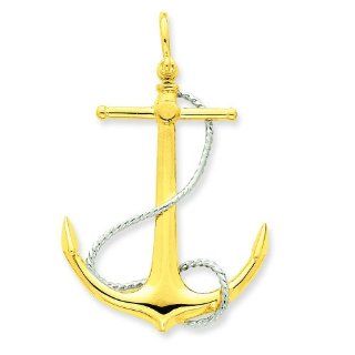 14K Two Tone Gold 3 D Fouled Anchor Pendant Charm Jewelry