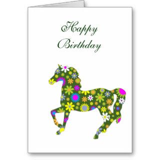 Floral retro flowers funky horse birthday card