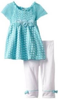 Little Lass Girls 2 6X 2 Piece Eyelet Capri Set with Puff Print, Blue, 4T Pants Clothing Sets Clothing