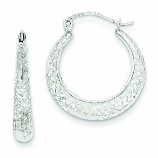 14K White Gold Diamond Cut Hollow Hoop Earrings: Jewelry