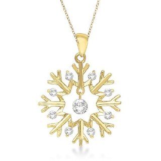Snowflake Shaped Diamond Pendant Necklace 14k Yellow Gold (0.20ct): Allurez: Jewelry