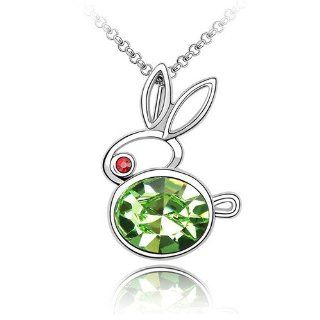 Charm Jewelry Swarovski Crystal Element 18k Gold Plated Peridot Green Cute Bunny Necklace Z#529 Zg4d6b60: Jewelry