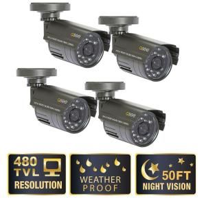 Q SEE Lite Series Wired Weatherproof 480TVL Indoor/Outdoor Cameras with 50 ft. Night Vision (4 Pack) QM4803B 4