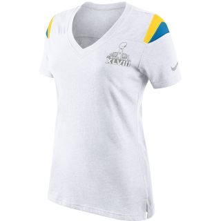 NIKE Womens Super Bowl XLVIII Fan White V Neck Short Sleeve T Shirt   Size: