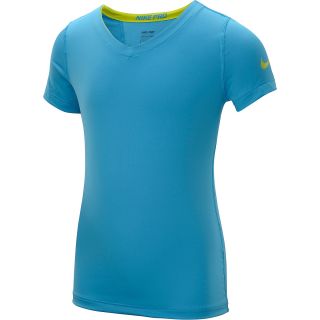 NIKE Girls Pro Core Fitted V Neck Short Sleeve T Shirt   Size: Xl, Blue/black