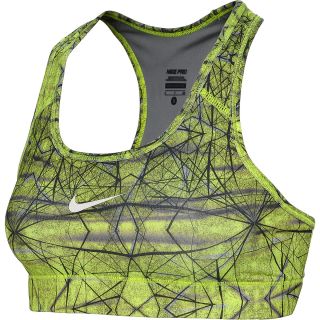 NIKE Womens Pro Printed Sports Bra   Size: Large, Volt/grey