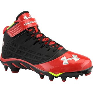 UNDER ARMOUR Mens Spine Fierce Mid Football Cleats   Size 11.5, Black/red