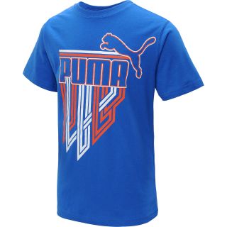 PUMA Boys Linear Logo Short Sleeve T Shirt   Size: Medium, Blue