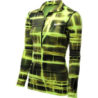 NIKE Womens Pro Printed Half Zip Long Sleeve Top   Size: Small, Volt/white