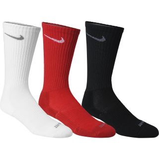 NIKE Mens Dri FIT Cushion Crew Socks   3 Pack   Size: Large, Red/white/black