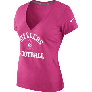 NIKE Womens Pittsburgh Steelers Breast Cancer Awareness V Neck T Shirt   Size: