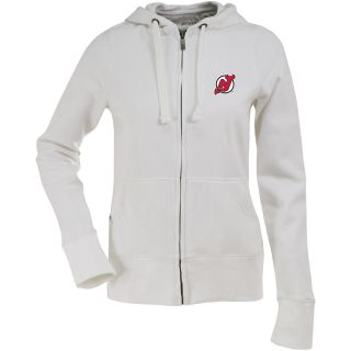 Antigua Womens New Jersey Devils Signature Hooded White Full Zip Sweatshirt  