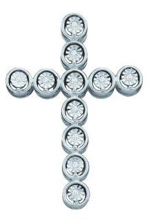 0.04 Carat (ctw) Diamond Cross Pendant set in 10k White Gold PR01 3089: Jewelry