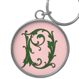 Letter D Monogram in Green Leafy Font Keychain