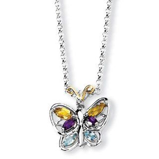 SS 0.535ct 14K Yellow Gold 18in Citrine Amethyst Blue Topaz Butterfly Necklace: Jewelry