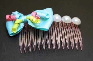 Handmade Cute Pink Ribbon Bow Pearls Hair Comb Clip for Girls : Beauty