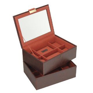 Stackers Classic 12 Section Faux Leather Men's Set of 2 Tiered Watch Box Stacker with Glass Lid, Brown with Orange Canvas Lining   Prints