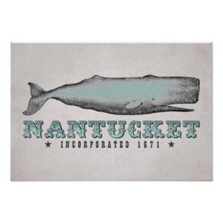 Vintage Whale Nantucket MA Inc 1671 Poster