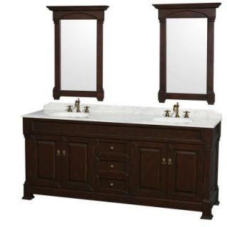 Wyndham Collection Andover 80 in. Vanity in Dark Cherry with Marble Vanity Top in Carrera White with Sink and 2 Mirrors WCVTRAD80DDCCMUNDM28