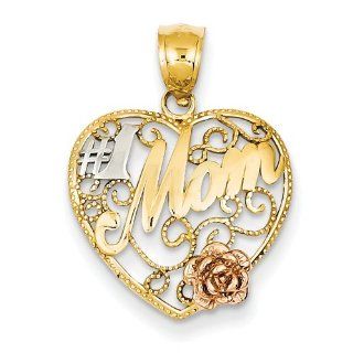 14k Yellow & Rose Gold w/Rhodium #1 Mom in Heart Pendant: Jewelry