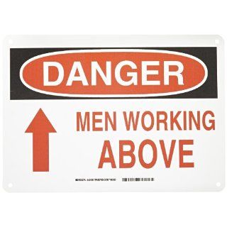 Brady 42535 14" Width x 10" Height B 555 Aluminum, Black and Red on White Sign, Header "Danger", Legend "Men Working Above (with Up Arrow)" Industrial Warning Signs