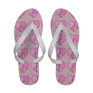 Pink Faux Glitter Hearts Flip Flops