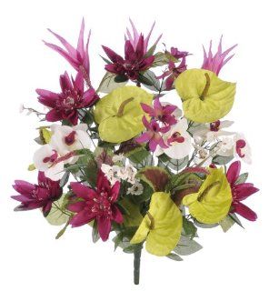 Artificial 26" Lilac Anthurium/Heliconia/Orchid Tropical Bush   Artificial Flowers