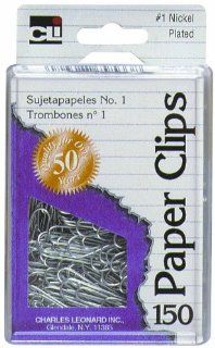 Charles Leonard Inc., Clips, Paper, Reusable Box, #1 Nickel Plated, 150/Box (79533) : Paperclips : Office Products